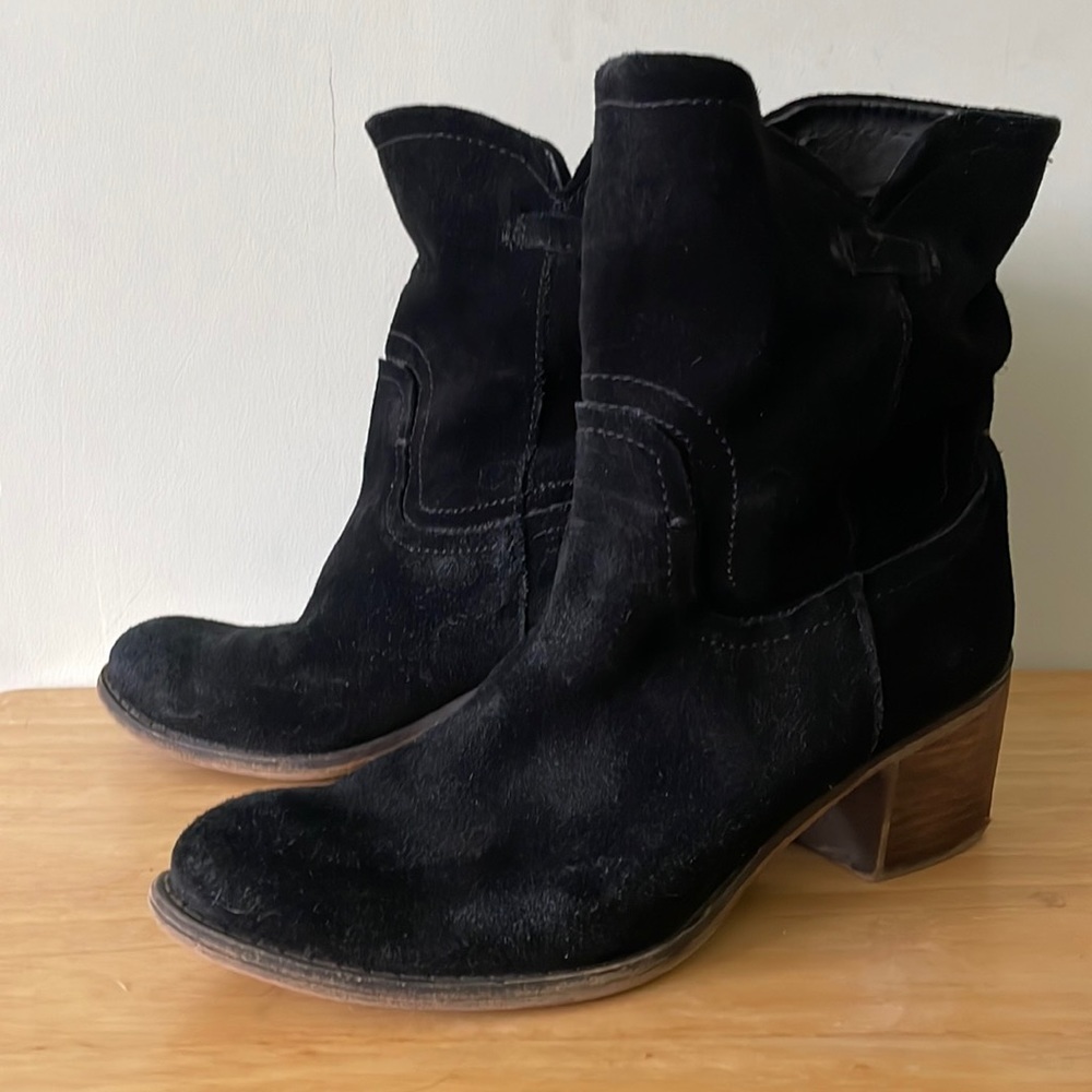 Women's Black Suede Western Ankle Boots